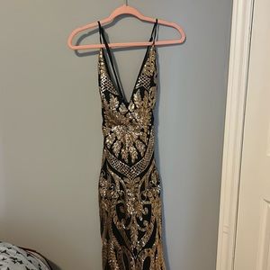 Small black and gold prom dress